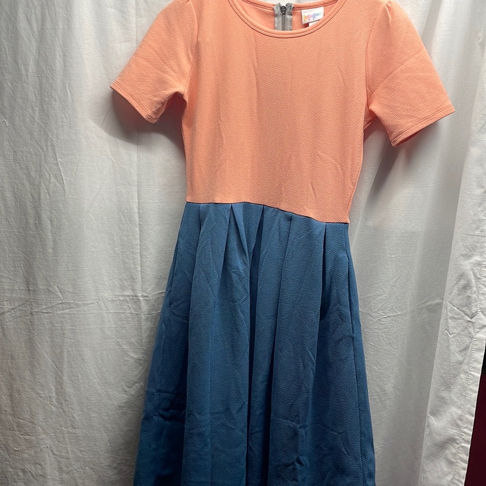 Amelia solid peach steel grey blue Small LuLaRoe dress